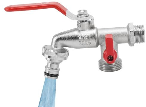 Rubinetto Esterno da Giardino Doppio, G1/2 Ingresso Acqua e Doppio G3/4 Uscita Acqua Centralina Irrigazione 2 Vie, Sdoppiatore Rubinetto Giardino per Lavatrice, Giardino Esterno