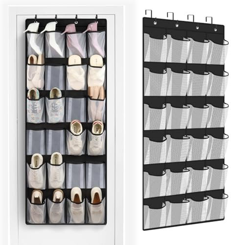 Fonyiunce Rangement Chaussures Suspendue, Sac de Rangement Suspendu avec 24 Poches, Rangement Suspendue sur la Porte, avec Crochets Métalliques, pour Chambre à Coucher, Salle de Bain