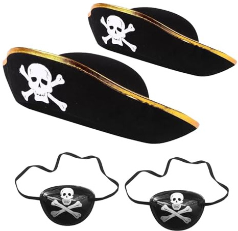 HDGSAFD 2 Stück Piratenhüte Und 2 Stück Augenmasken, Rollenspiel-Requisiten, Partykleid Mit Piratenmotiv, Kostümzubehör