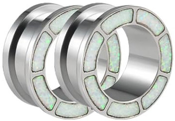 Mesnt Dehnstäbe Tunnel Set Ohr Expander Plug22mm, 2PCS Chirurgenstahl Verschraubter Rücken mit Opal Plugs Klassisch Expander Für Damen Herren, Silber