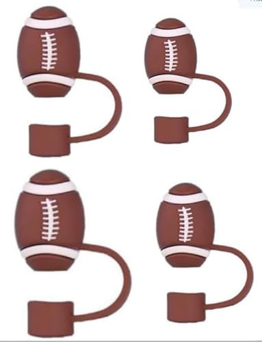 3Pcs Brown Rugby Straw Cover for Stanley Cup Accessories,Straw Topper fits 10mm 0.4In Reusable Straws,BPA Free Silicone in Football Theme Sip in Style and Protect The Earth