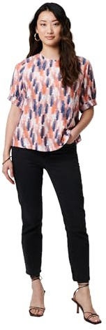Izabel London Printed 1/2 Turn-Up Sleeve Blouse made from a viscose blend, For Women UK with a hip length hem. Orange