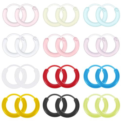 12 Paar Mini Creolen Ohrringe Piercings Creolen Damen Knorpel Ohrringe Set Bunte Hypoallergene Hoop Earrings Knorpel Nasenringe Damen Herren Klein Ohrstecker für Empfindliche Ohren