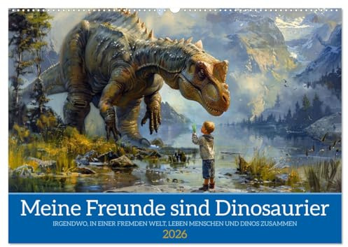 Meine Freunde sind Dinosaurier (Wandkalender 2026 DIN A2 quer), CALVENDO Monatskalender: Eine Welt, in der Mensch und Saurier zusammenleben (CALVENDO Tiere)