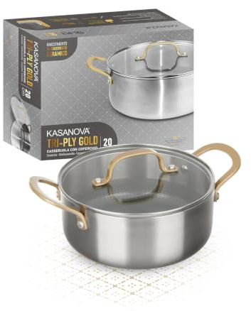 Casseruola 20 cm triplo strato Tri Ply - Gold con coperchio