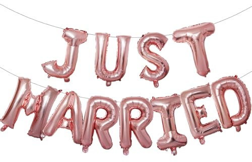 Ovanda Just Married Deko Hochzeitsdeko, Luftballons Hochzeit, Roségold JUST MARRIED Hochzeitsdeko Set, Mr & Mrs Deko Hochzeit, Folienballon Standesamt Verlobung Hochzeitsfeier