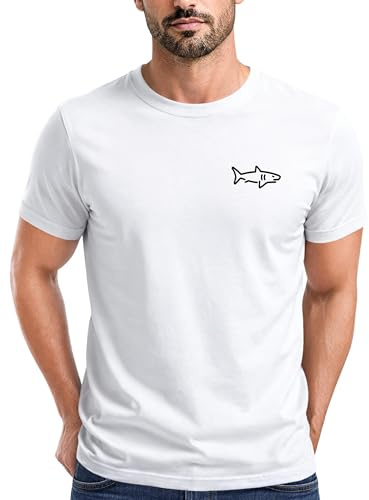 Neverless® Herren T-Shirt mit Hai Print - Kurzarm Shirt mit dezentem Shark Logo auf der Brust – Baumwolle – Maritimer Sommer-Look
