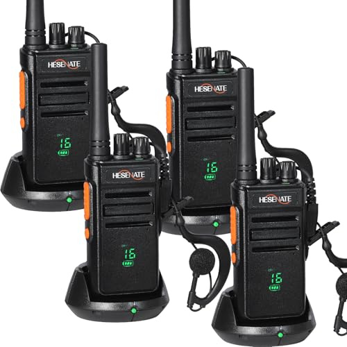 HESENATE HT66 PLUS Funkgeräte Set Anzeige PMR446 Lizenzfreies Woki Toki Große Reichweite Walkie Talkie Professionelles Funkgerät 16 Kanäle Walky Talky Handfunkgerät VOX mit Kopfhörer(Schwarz, 4er set)