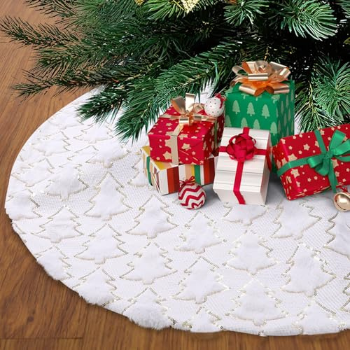 Weihnachtsbaum Decke, Weißer Plüsch Christbaumdecke, 90cm Pailletten Weihnachtsbaumdecke Rund für Christbaumständer Hause Teppich