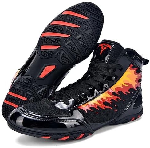 Hiuzylqx Botas de Lucha Libre para Hombre, Zapatos de Boxeo Entrenamiento de competición para Crossfit y Levantamiento de Pesas,Negro,41 EU
