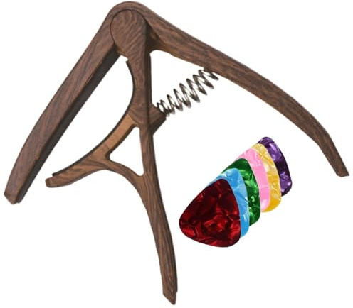 Akustikgitarren-Capo Präziser, einstellbarer Stimmgerätclip | E-Gitarrenkapodaster mit 6 Plektren für Musikübung Aufführung Bühne Studio Reisen Zuhause Anfänger Männer