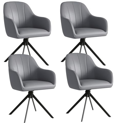 Hawthyhome Esszimmerstühle Drehbar 4er Set 5cm Sitzkissen PU Leder/Grau | Stühle Esszimmer mit Armlehne,Polsterstuhl mit Metallbeinen,Moderner Küchenstuhl für Esszimmer,Wohnzimmer,Büro