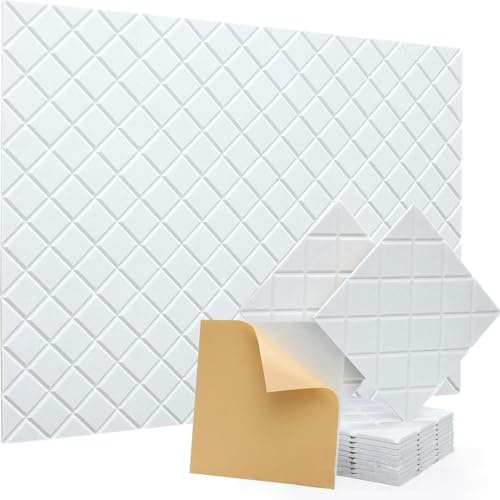 Hiseng 12 Stück Akustikpaneele Selbstklebend 30x30cm Gitter Schalldämmung Wandpaneele Akustikplatten Schallabsorber Wand für Schallschutz Büro Tür Wall Gaming Tonstudio (Weiß,30x30cm)