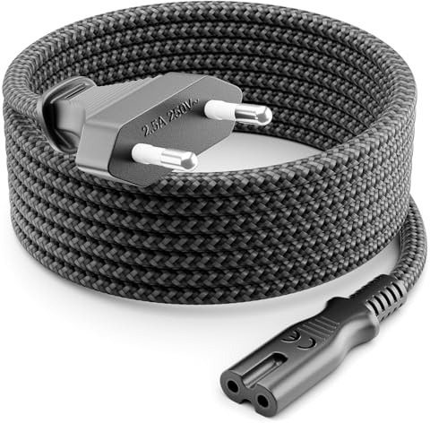 deleyCON 3,0m Netzkabel Nylon Typ C Euro-Stecker auf C7 2,5A - Grau | Eurokabel Flachstecker für C8 Buchse, TV, Soundbar, PS4, PS5, Netzteile und Kleingeräte