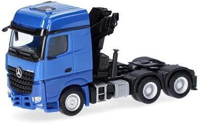 Herpa LKW Modell Mercedes-Benz Arocs 18 Bigspace Zugmaschine 3achs mit Ladekran (6x4), Miniatur im Maßstab 1:87, Sammlerstück, Made in Germany, Kunststoff, enzianblau