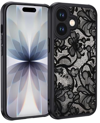 XTCASE für iPhone 17 Hülle, Aesthetic Spitze Vintage Muster Frauen Mädchen Case Matt Handyhülle Kratzfeste PC Rückseite + TPU Bumper - Schwarz