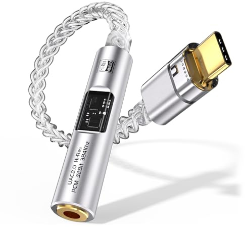 Giabuao USB-C DAC Kopfhöreradapter,CX31993+MAX97220 32bit/384kHz Type-C Auf 3.5mm Hi-Res Audio Kopfhörer Verstärker Hi-Fi Adapter für iPhone 17/16/15/ iPad/Samsung usw