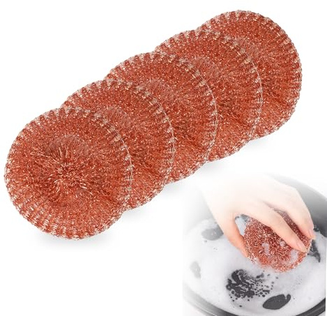 Sekfpnk 5 esponjas de cobre, espiral de cobre, para eliminar las manchas más difíciles y sin arañazos, duraderas y adecuadas para acero inoxidable, vidrio, cerámica y otros materiales