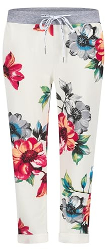 Mississhop 287 Damen Hose Cargohose Blumen Sweatpants Jogginghose Baumwolle Freizeithose Boyfriend Model 5 (Weiße Rosa Blumen)