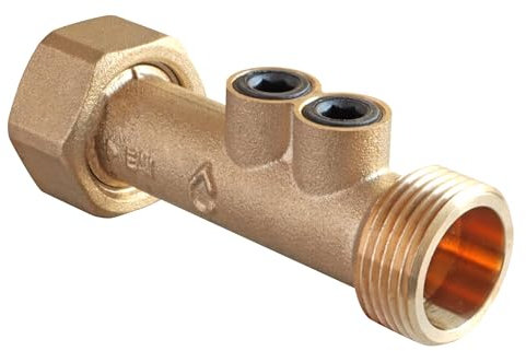SOMATHERM FOR YOU, Clapet antipollution double purge NF, écrou tournant mâle 20/27, laiton brossé, modèle long 78 mm, montage toutes positions, conforme réseau eau potable, max 90°C