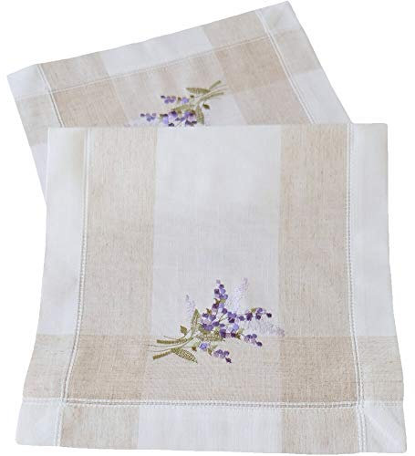 matches21 Tischläufer Tischdecke Tischwäsche Lavendel lila beige Natur mediterran Leinenoptik gestickt 35x70 cm