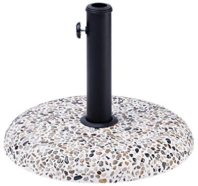 Beliani Pied de Parasol Rond en Béton Blanc avec Pierres Incrustées Diamètre 47 cm Structure Solide et Stable de 21 Kg