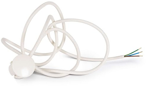 Cavo di alimentazione in tessuto con spina Schuko (spina angolare in duroplast: effetto bachelite), cavo H03VV-F 3 x 0,75 mm² a 3 fili, colore crema bianco, 5 metri