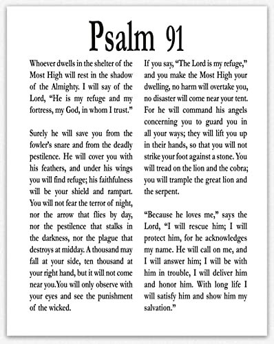 Psalm 91 Druck Psalm Poster Psalm Wandkunst christliches Geschenk für Freund Geschenk für Sohn Geschenk für Tochter Be Strong Geschenk Mut Genesung Geschenk (20,3 x 25,4 cm, Weiß)