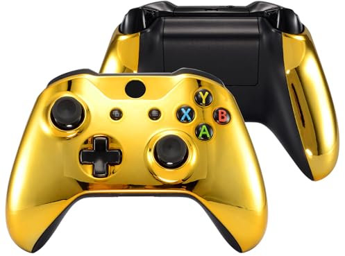 eXtremeRate Carcasa para Xbox One X S Funda Delantera con Agarre Izquierdo Derecho Protectora de la Placa Cubierta Antideslizante Asa Mango para Xbox One S/X Mando-Model 1708(Dorado)