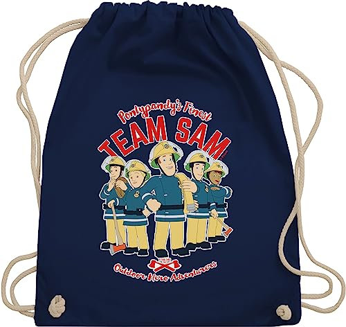 Turnbeutel Rucksack - Feuerwehrmann Tasche - Team Sam - Unisize - Navy Blau - kinderturnbeutel feuerwehr mann turnsack sportbeutel sporttasche rucksäcke umhängebeutel stoff turntasche turn beutel