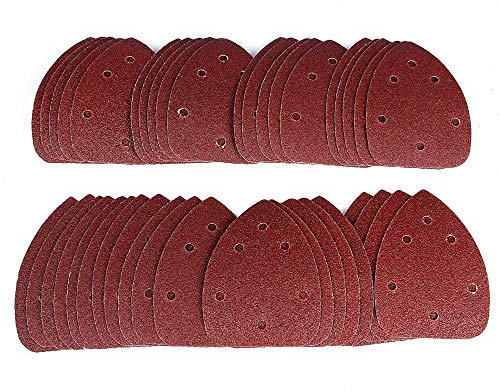 TF 10 fogli abrasivi a 6 fori, triangolari, carta abrasiva per levigatrici a triangolo, 140 x 140 x 98 mm, grana per levigatrici Delta e multi-levigatrici, triangolo rettifica, carta abrasiva