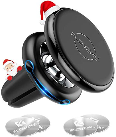 FLOVEME Magnetic Phone Car Mount Air Vent Magnet 4 Metal Plates Universal Mobile Phone Holders for Cars Compatible with iPhone 11 8 7 X Xr Xs SE Samsung S20 S10 S9 S8 Huawei Black