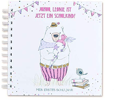 FEENSTAUB Erinnerungsalbum blanko, erstes Schuljahr, personalisierbar, Fotoalbum Kinder, Geschenke zur Einschulung, Schultüte Füllung, Einschulung Erinnerungsbuch, Einschulung Gästebuch rosa
