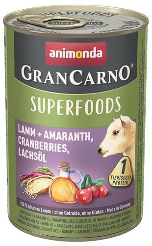 GranCarno Hunde Nassfutter Superfoods Lamm + Amaranth (6 x400g), Hundefutter nass ohne Getreide und Zucker von animonda, für ausgewachsene Hunde, mit frischen fleischlichen Zutaten