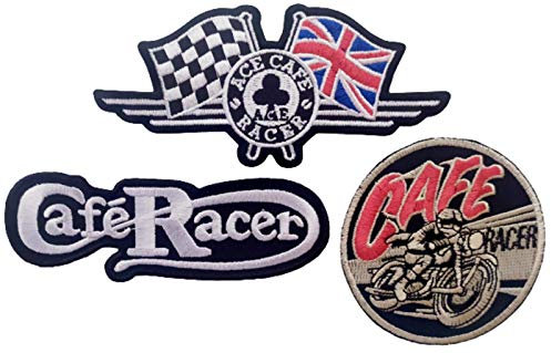 Bügel Vintage Aufnäher Patches Applikation Sticker-ei Set groß Brit Motorrad Bike-r Cafe Racer zum aufbügeln/annähen