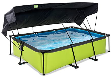 EXIT Toys Lime Pool mit Sonnensegel - 300x200x65cm - Rechteckiger, Kompakter Rahmenpool mit Kartuschenfilterpumpe - Optimaler UV-Schutz - Leicht Zugänglich - Einzigartiges Design - Grün