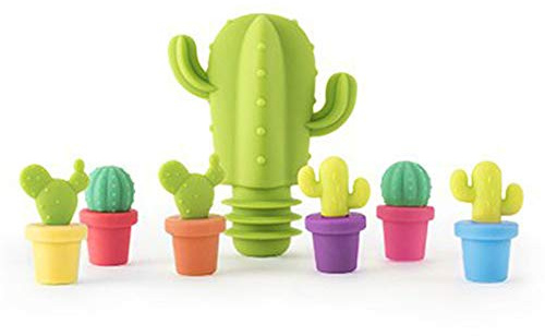 Hoshen Set creativo da 7 pezzi, 1 tappo in silicone e 6 pennarelli in silicone, accessori per bere con logo degustazione