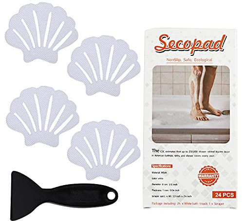 Secopad Adesivi Antiscivolo per Vasca da Bagno, 24 Pezzi, per Vasca da Bagno, Doccia, battistrada Adesivi, Raschietto (Bianco)