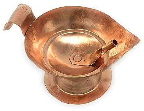 PSQURMART Kupfer Diya Öllampe für Pooja mit Griff & Dochthalter Kupfer Diya (Kupfer, L)