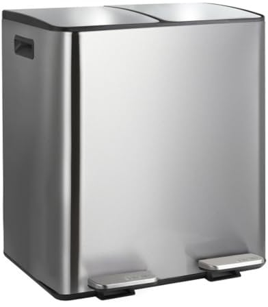 Spirella - Poubelle Tri Sélectif Cuisine Capacité 40L (2x20L) à Pédale - Modèle Aliya - Acier Inox Brossé - Couvercle Soft-Close - Seaux Amovibles - Poignées Latérales - Design Moderne - Inox