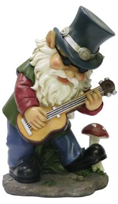 Nature's Mark Rock n Roll Zwerg in Einer Band spielt Gitarre Harz Statue Figur Haus Garten dekorative Akzentdekoration (22,9 cm H)