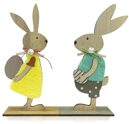 Osterhase Deko aus Holz, 2 Stück Osterhasen Deko zum Hinstellen, Osterdeko holz Hase Deko, Ostern Hase Aufsteller, Osterhase Figur Holz, Osterdekoration Garten Osterhasen