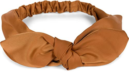 styleBREAKER Damen Haarband einfarbig mit Schleife und Gummizug, Stirnband, Headband, Pinup, Rockabilly, Haarschmuck 04026035, Farbe:Cognac