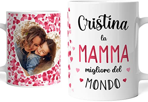 Caribu design Tazza Personalizzata Mamma Migliore del Mondo con Nome e Foto - Idea Regalo Festa della Mamma - Personalizzabile Bianca/Colorata