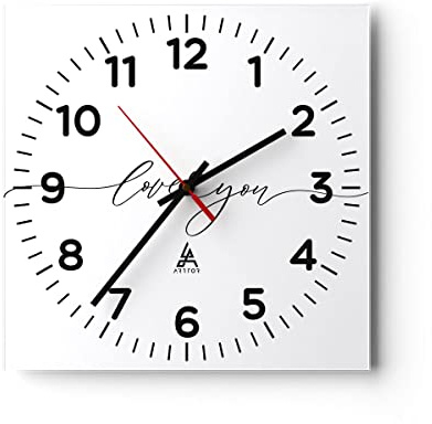 Modern Wanduhr Ich Liebe Dich handschriftlich 40x40cm Quadrat Groß Wand Uhr Glas Analog Zimmeruhren Küche Büro Wohnzimmer Glasuhr Wall Clock Dekoration Design Wanddekoration Küchenuhr C4AC40x40-4644