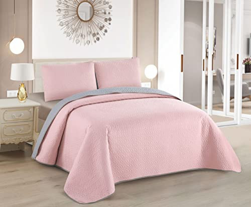 BESCH Boutis Tagesdecke Für Frühling und Sommer wendbar Farbe Pinke + 2 Kissenbezug 50 x 70 cm - Gesteppte Tagesdecke für 2 Personen Dünne, leichte (220x260cm)