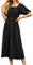 GRECERELLE Womens Summer Casual Midi Maxi Dress Square Neck Half Sleeve Ruffled Backless Smocked Elastic Waist Swiss Dot Cocktail Long Dresses for Ladies (Black, S)