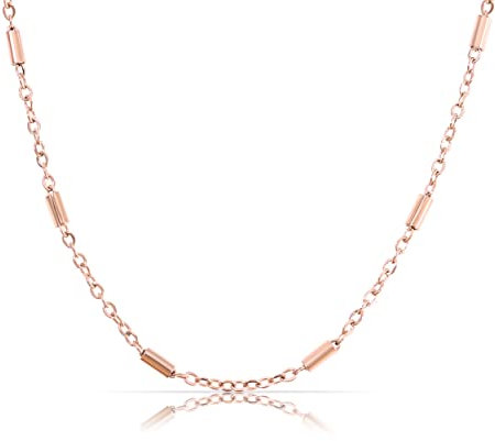 Made by Nami Minimalistische Halsketten Damen • Dezente Edelstahl Halskette mit starkem Karabiner-Verschluss • Choker-Kette Frauen & Mädchen • Filigrane Gliederkette • Geschenk für Sie (Pipes Rosé)