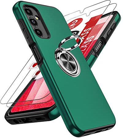 LeYi for Samsung Galaxy A14 4G-5G Case: A 14 Mobile Phone Case Cover with 2 Tempered Glass Screen Protector,Heavy Duty Shockproof Protective with 360 Ring Holder Stand Magnetic Case, Green