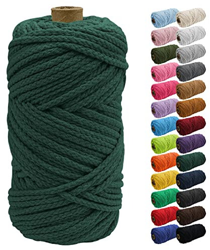 Uiopa Macrame Cord 5mm x 90m, Thick Macrame Rope 8-Strand Braided Cotton Rope, Dark Green Cotton Cord for Plant Hangers, Wall Hanging, Dream Catcher, Garden, DIY Projects